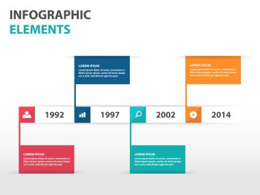 Soyut bayrak iş zaman çizelgesi Infographics elemanları, sunu şablonu düz tasarım vektör çizim reklam pazarlama web tasarımı için