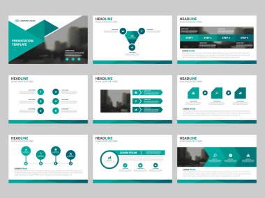 Yeşil üçgen sunu şablonları, yıllık rapor broşür el ilanı broşür reklam banner şablon pazarlama ayarla Infographic öğeleri düz tasarım şablonu