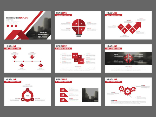 Red Abstract presentation templates, Infographic elements template flat design set for annual report brochure flyer leaflet marketing advertising banner template