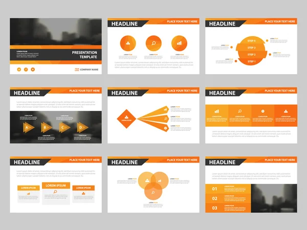 Modelos de apresentação de triângulo laranja, Modelo de elementos infográficos conjunto de design plano para relatório anual folheto folheto marketing publicidade banner template — Vetor de Stock