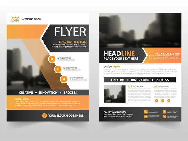 オレンジブラックビジネスパンフレットリーフレット年次報告書テンプレートデザイン、ブックカバーレイアウトデザイン、抽象的なビジネスプレゼンテーションテンプレート、a4サイズデザイン — ストックベクタ