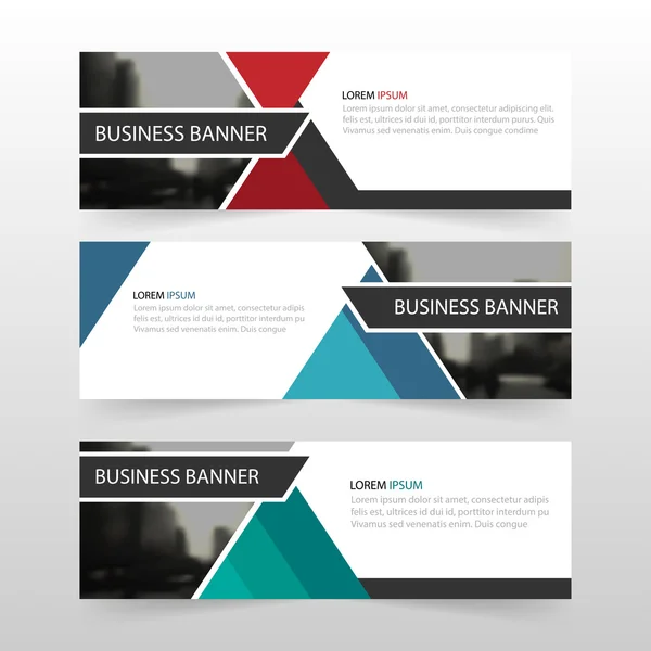 Blue green red abstract triangle corporate business banner template, horizontal advertising business banner layout template flat design set, clean abstract cover header background for website design — Vetor de Stock