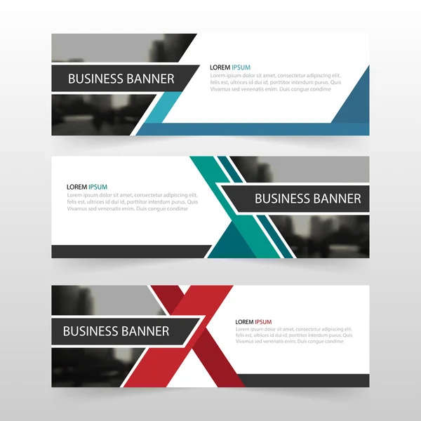 Blue green red abstract triangle corporate business banner template, horizontal advertising business banner layout template flat design set, clean abstract cover header background for website design — стоковый вектор