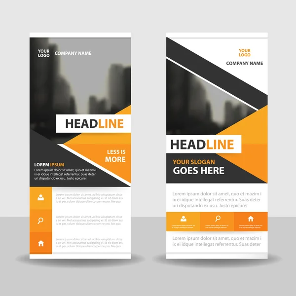 Oranje zwarte driehoek Roll up Business Brochure Flyer banner ontwerp, cover presentatie abstracte geometrische achtergrond, moderne publicatie x-banner en vlag-banner, lay-out in rechthoek grootte. — Stockvector