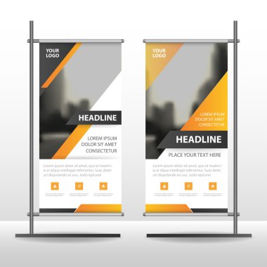 Sarı siyah Business Roll Up Banner düz tasarım şablonu, soyut geometrik banner şablon vektör çizim set, soyut tanıtım broşür el ilanı şablonu dikey şablon vektör