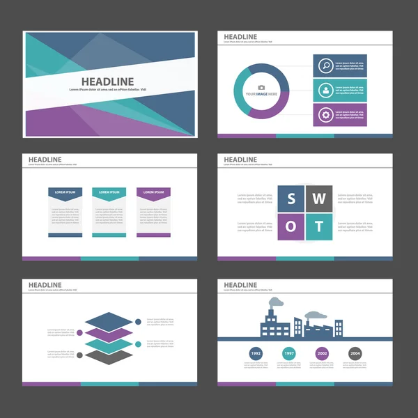 Purple blue green presentation templates Infographic elements flat design set — 图库矢量图片