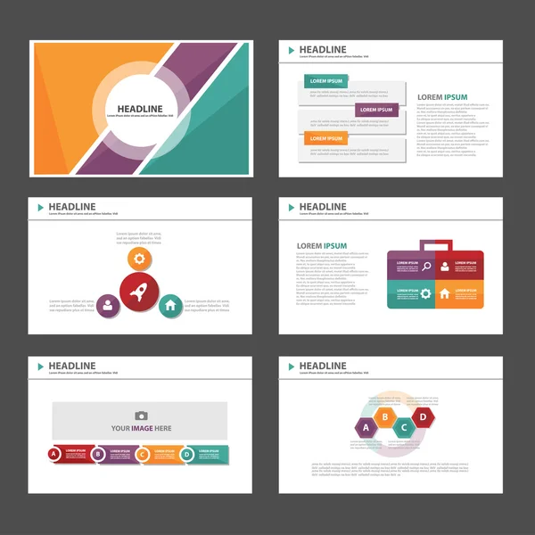 Orange lila grün Präsentationsvorlagen Infografik Elemente flaches Design Set — Stockvektor