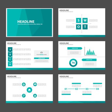 Green polygon presentation templates Infographic elements flat design set