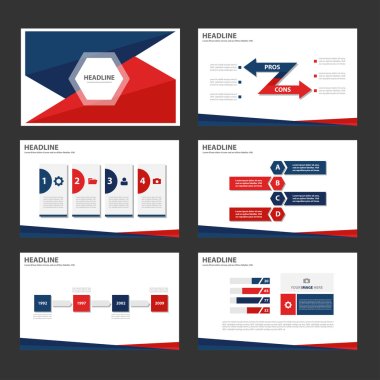 Blue and Red presentation templates Infographic elements flat design set clipart
