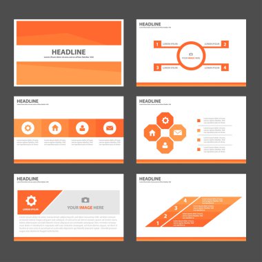 Orange presentation templates Infographic elements flat design set
