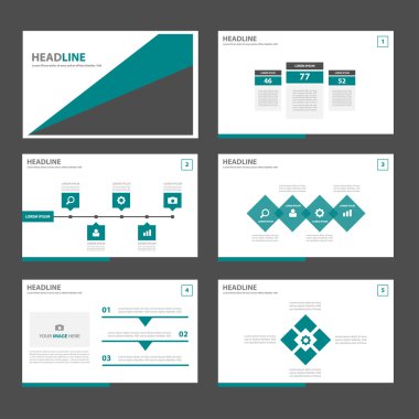 Green and Black presentation templates Infographic elements flat design set