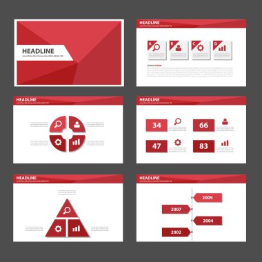 Red presentation templates Infographic elements flat design set clipart