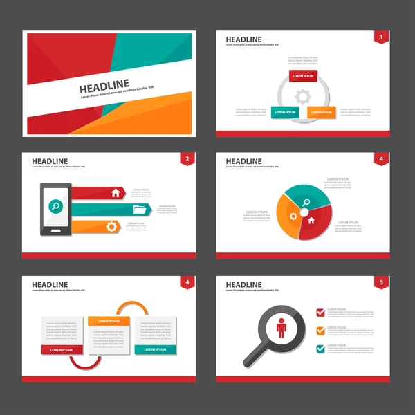 Laranja vermelho verde modelos de apresentação elementos infográficos conjunto de design plano — Vetor de Stock