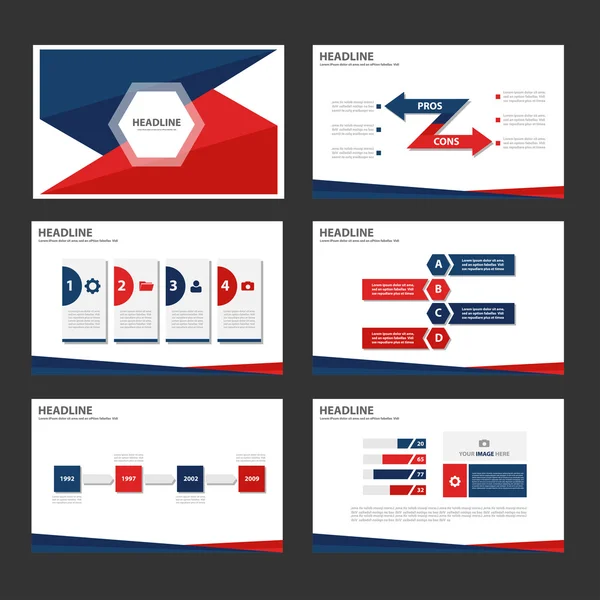 Modelos de apresentação azul e vermelho Elementos infográficos conjunto de design plano — Vetor de Stock