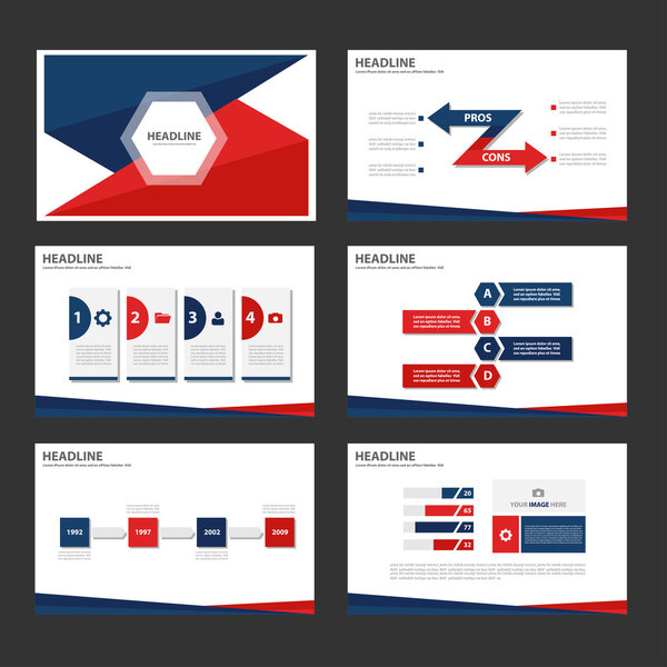Blue and Red presentation templates Infographic elements flat design set