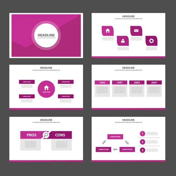 Plantillas de presentación rosa Elementos infográficos set de diseño plano — Archivo Imágenes Vectoriales