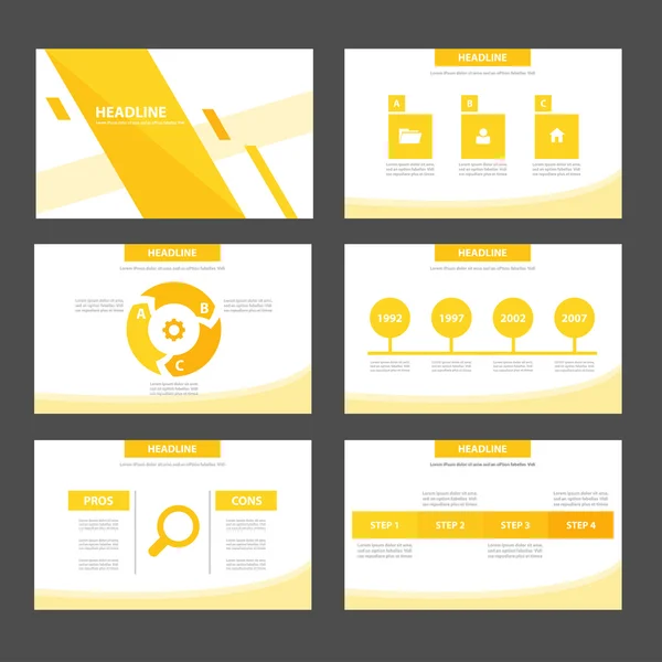 Modèles de présentation jaune Eléments d'infographie set design plat — Image vectorielle