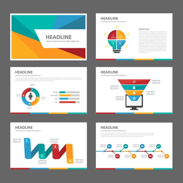 Laranja verde azul vermelho modelos de apresentação elementos infográficos conjunto de design plano — Vetor de Stock