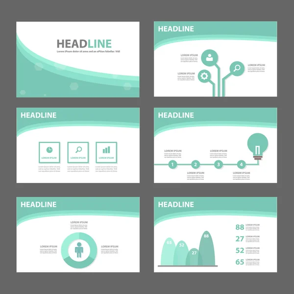 Green presentation templates Infographic elements flat design set — Stock vektor
