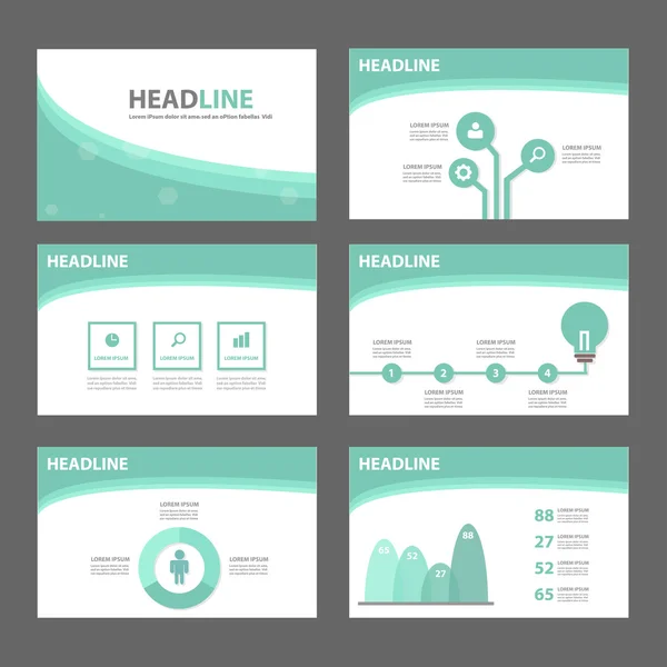 Grüne Präsentationsvorlagen Infografik Elemente flaches Design Set — Stockvektor