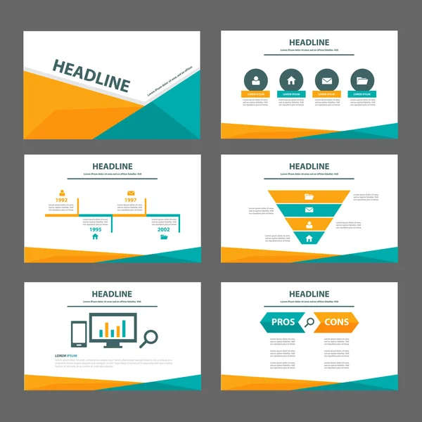 Modelos de apresentação verde e laranja Elementos infográficos conjunto de design plano — Vetor de Stock