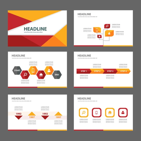 Modelos de apresentação laranja vermelha Elementos infográficos conjunto de design plano —  Vetores de Stock