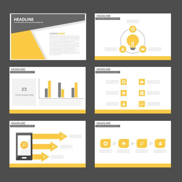 Modelos de apresentação amarelo e preto Elementos infográficos conjunto de design plano —  Vetores de Stock