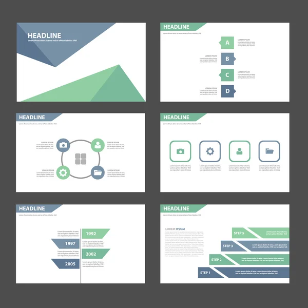 Plantillas de presentación azul claro y verde Elementos infográficos set de diseño plano — Vector de stock
