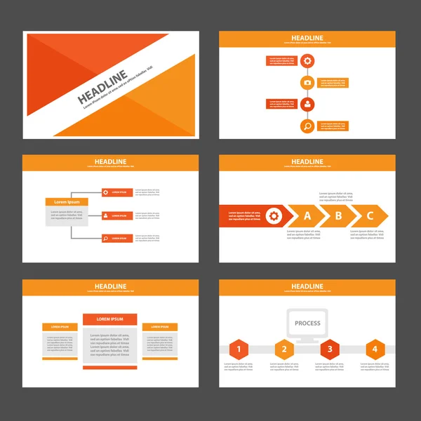 Modelos de apresentação laranja Elementos infográficos conjunto de design plano — Vetor de Stock