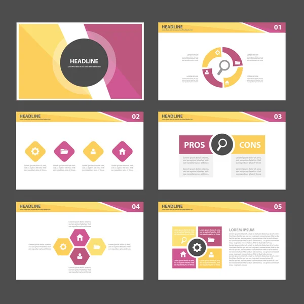 Modelli di presentazione viola e gialla Elementi infografici design piatto — Vettoriale Stock