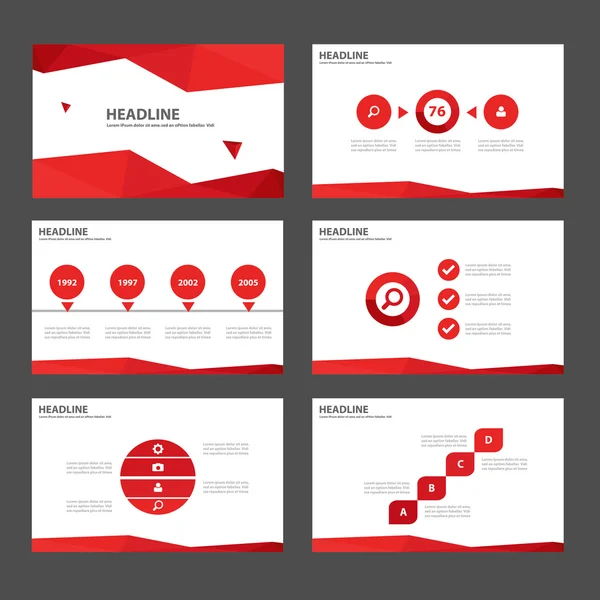 Modèles de présentation rouge Eléments d'infographie set design plat — Image vectorielle