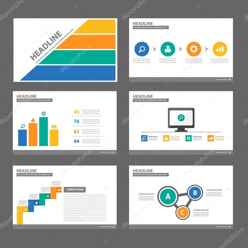 Blue orange green presentation templates Infographic elements flat design set