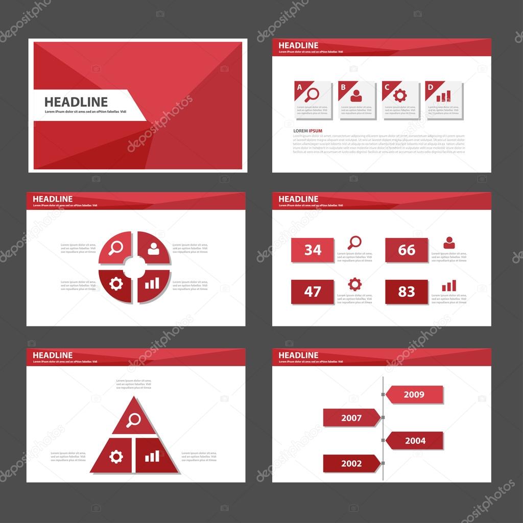 Red presentation templates Infographic elements flat design set Stock