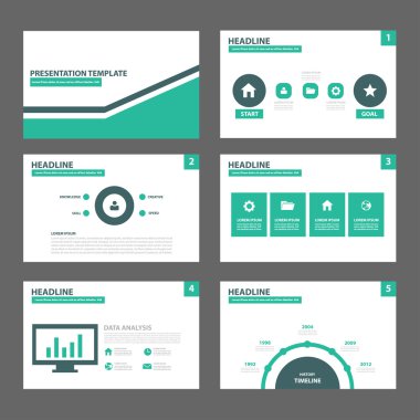 Green and Black presentation templates Infographic elements flat design set