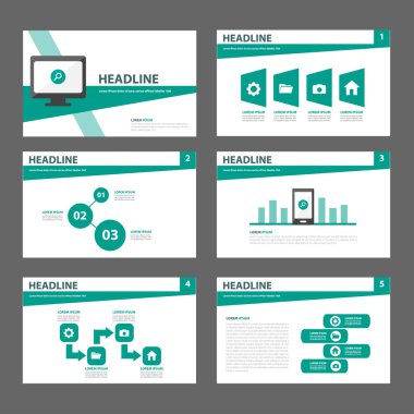 Green presentation templates Infographic elements flat design set