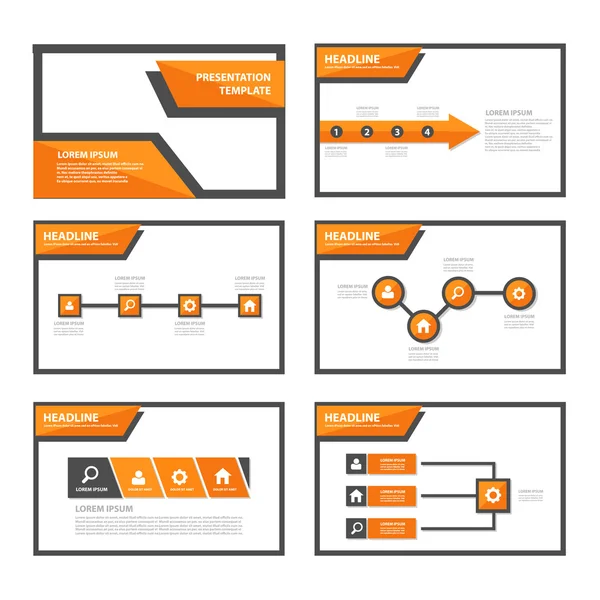 Laranja e preto modelos de apresentação Elementos infográficos conjunto de design plano —  Vetores de Stock