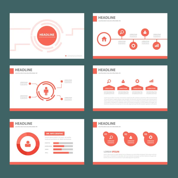Modelli di presentazione rossi Elementi infografici design piatto set — Vettoriale Stock