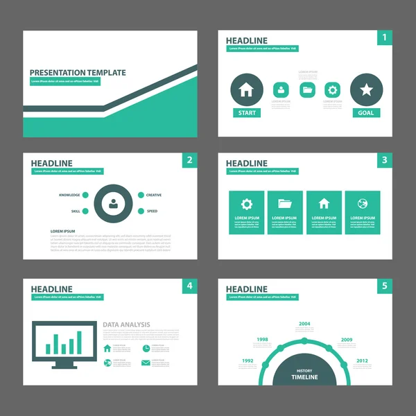 Plantillas de presentación verde y negro Elementos infográficos set de diseño plano — Vector de stock