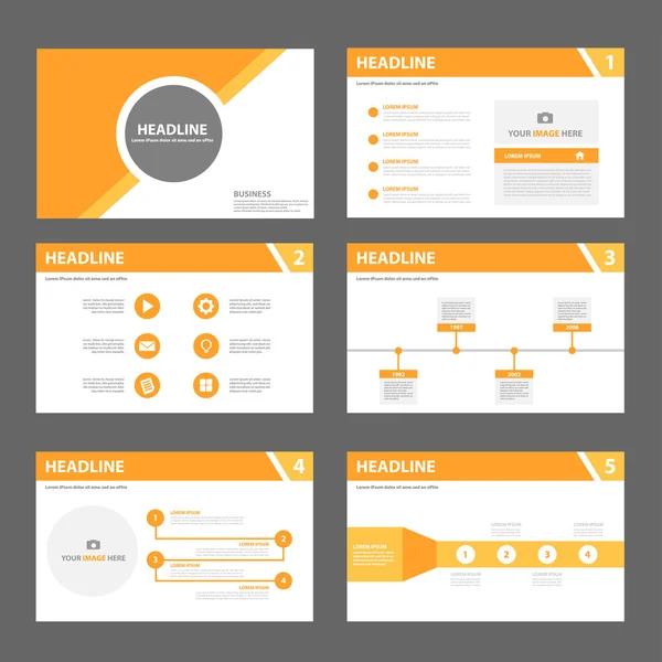 Modelli di presentazione arancione Elementi infografici design piatto set — Vettoriale Stock