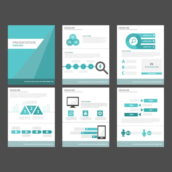 Blaue Präsentationsvorlagen Infografik Elemente flaches Designset — Stockvektor