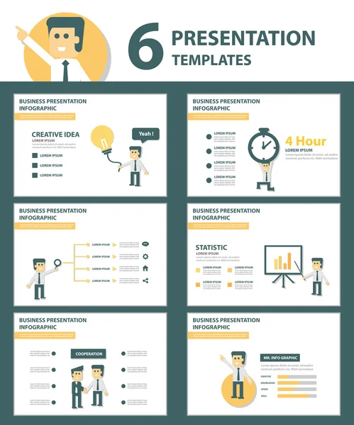 Plantillas de presentación hombre de negocios Elementos infográficos conjunto de diseño plano — Vector de stock