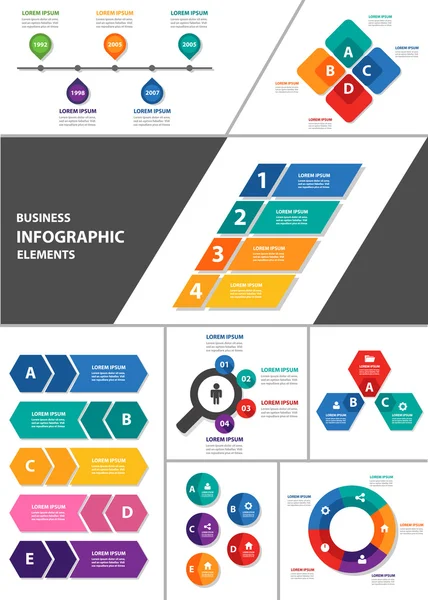 Coloridos elementos infográficos plantillas de presentación conjunto de diseño plano — Vector de stock