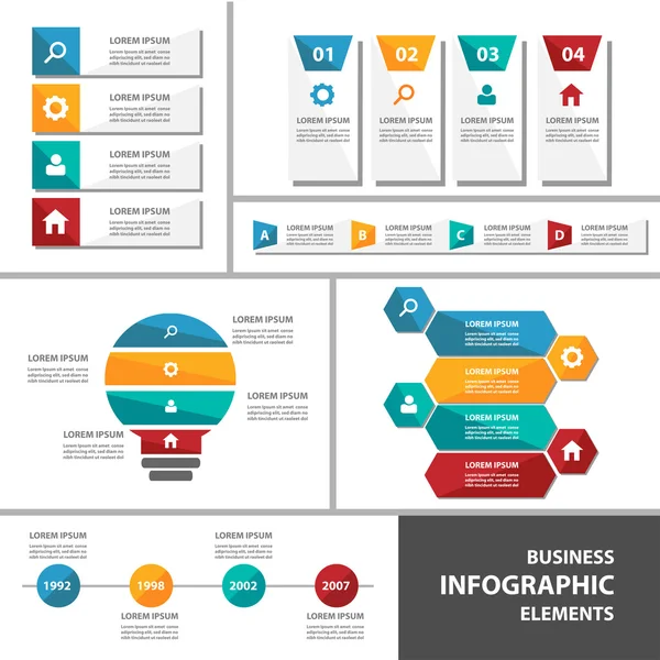 Coloridos elementos infográficos plantillas de presentación conjunto de diseño plano — Vector de stock