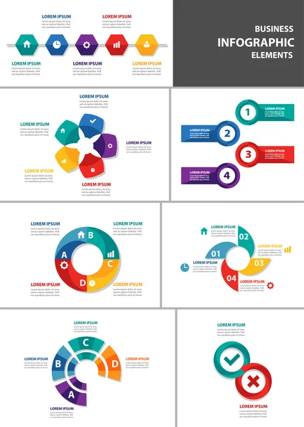 Coloridos elementos infográficos plantillas de presentación conjunto de diseño plano — Vector de stock