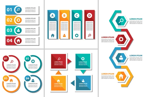 Colorato elementi infografici modelli di presentazione piatto design set — Vettoriale Stock