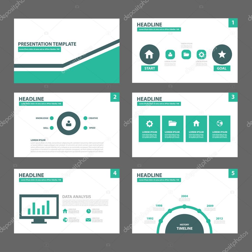 Green and Black presentation templates Infographic elements flat design set