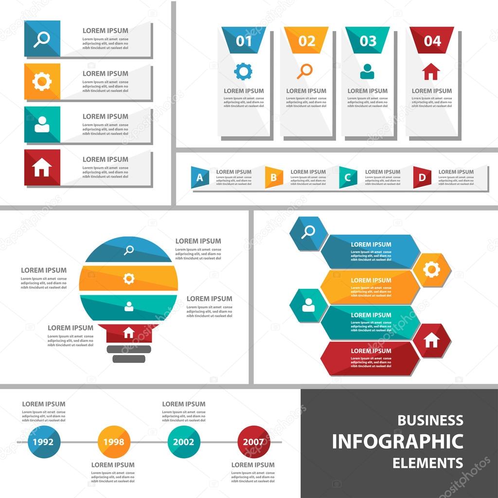 Colorful Infographic elements presentation templates  flat design set