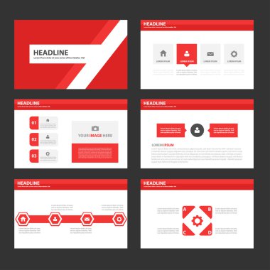 Red presentation templates Infographic elements flat design set for brochure flyer leaflet marketing advertising clipart