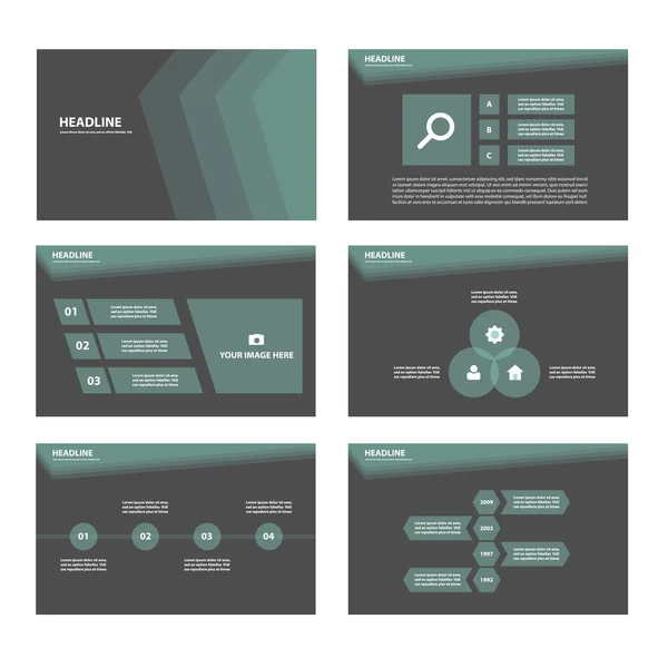 Groen zwart presentatiesjablonen Infographic elementen flat ontwerpset voor brochure folder Folder marketing reclame — Stockvector