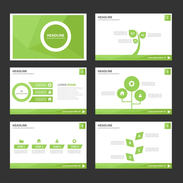 Modèles de présentation verte Eléments d'infographie set de design plat pour brochure prospectus marketing publicité — Image vectorielle